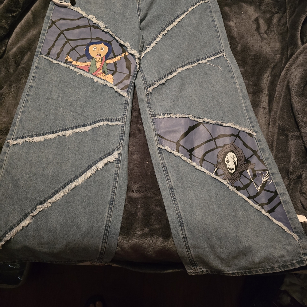 Coraline Denim Jeans with Spider Web Design